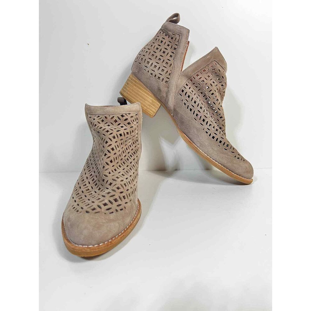 Jeffrey Campbell‎ Ankle Boot Women 8 Taupe Laser Cut Suede Boho Western Chic